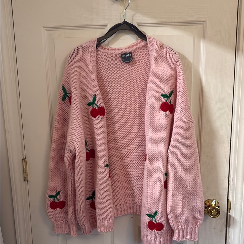 ARULA Pink Cherry Knit Cardigan Sweater